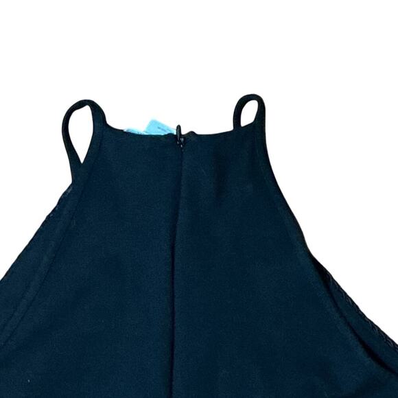 H&M Ribbon Embroidered Black Crochet Halter Woven Cropped Top Women's Medium - Picture 6 of 8